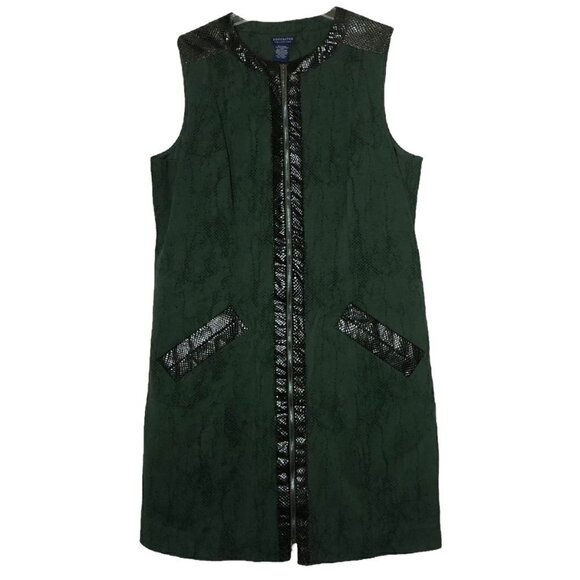 𝅺DONCASTER - Military Green Snakeskin Longline Vest w/ 100% Leather - Size 16 - Picture 1 of 8